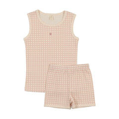 Bonjoy Checkered Dreams Tank & Shorts - Pink Heart
