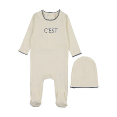 Bonjoy Cest Footie Set - Ivory/Blue