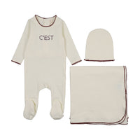 Bonjoy Cest Layette Set - Ivory/Wine