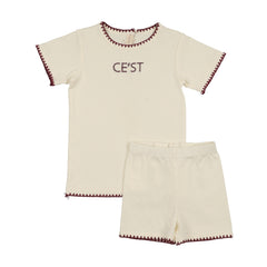 Bonjoy Cest Shorts Sleeve Lounge Set - Ivory/Wine