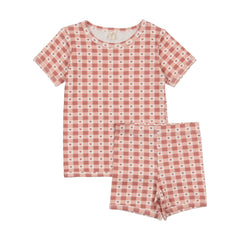 Bonjoy Checkered Charm Short Sleeve Lounge Set - Little Hearts