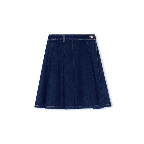 Hello Yellow Blue Denim Front Pleat Detail Denim Skirt