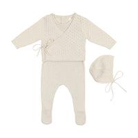 Bonjoy Ivory Knit Overlay Stretchie & Bonnet