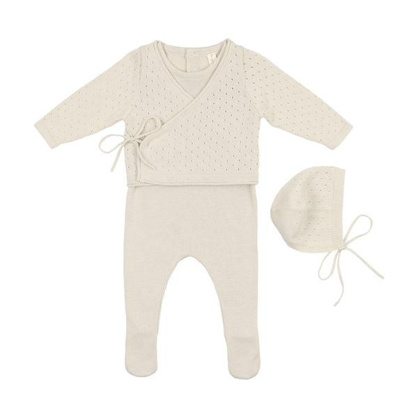 Bonjoy Ivory Knit Overlay Stretchie & Bonnet