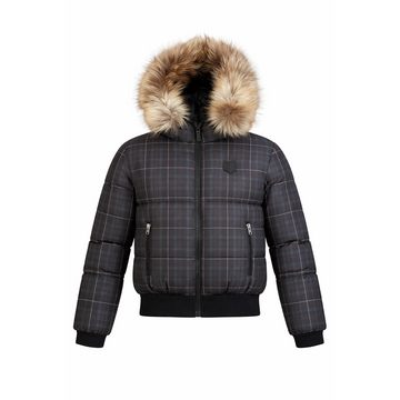 Scotch Bonnet Plaid Fur-Trim Bomber Down Coat BO35