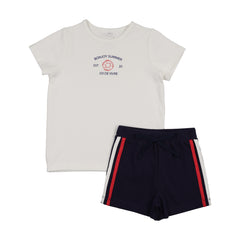 Bonjoy Bonjoy Summer Shorts Set - White/Blue