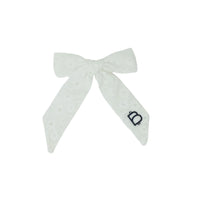 Bandeau White Perforated Floral Lace Medium Bow Clip- FINAL SALE