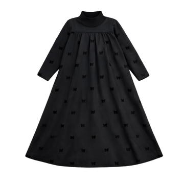 Little Label Black Long Bow Print Maxi Robe