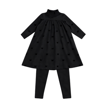 Little Label Black Two-Piece Bow Print Robe Set