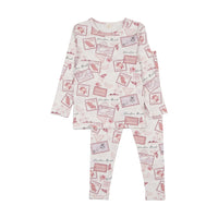 Bonjoy Tropical Travels Long Sleeve Pajamas - Stamp Print Pink