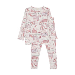Bonjoy Tropical Travels Long Sleeve Pajamas - Stamp Print Pink