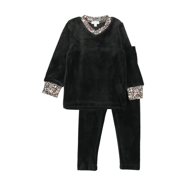 Bonjoy Black Graphic Flower Velour PJ's