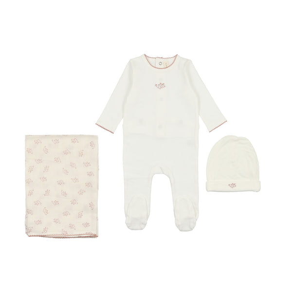 Lilette By Lil Legs Branches Muslin Layette Set White/Pink Scallop