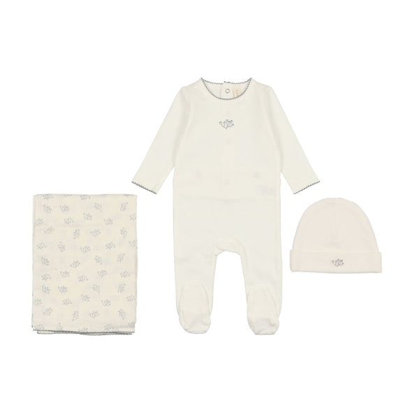 Lilette By Lil Legs Branches Muslin Layette Set White/Blue Scallop
