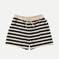 My Little Cozmo Navy Organic Toweling Stripes Baby Shorts