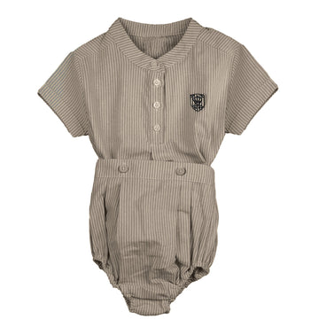 Belati Navy Mandarin Collar Half Buttoned Striped Shirt And Bloomer Set (BSE571)