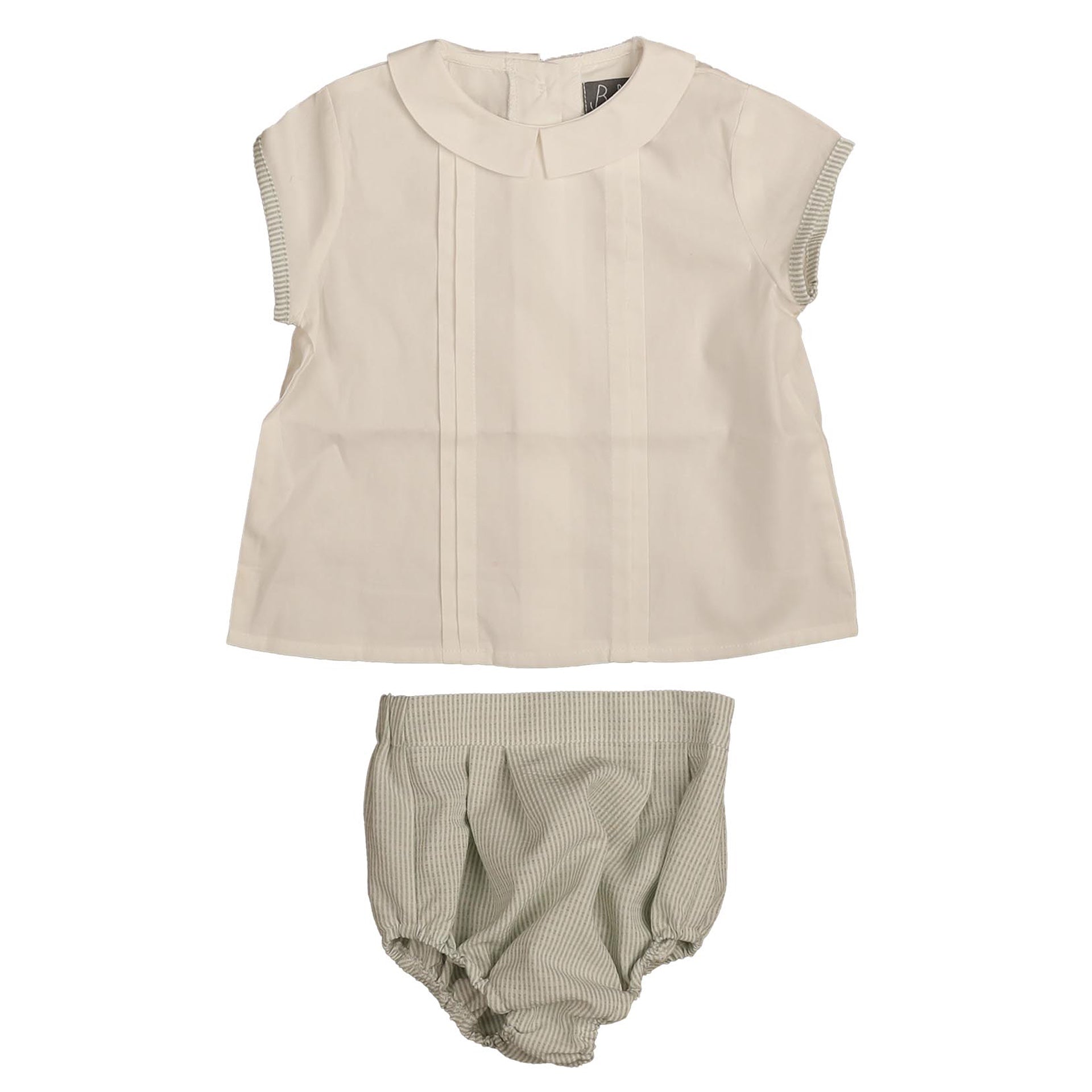 Belati Green Contrast Trims Shirt With Tucks And Bloomer Set Belati Green Contrast Trims Shirt With Tucks And Bloomer Set