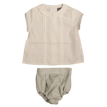 Belati Green Contrast Trims Shirt With Tucks And Bloomer Set