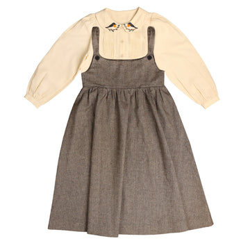 Belati Brown Bird Embroidered Jumper And Shirt Set