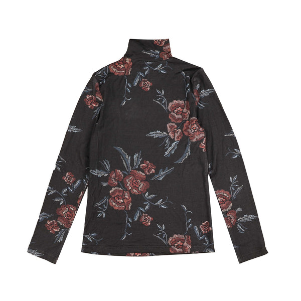 Belati Navy Floral Printed Modal Turtleneck (BSH338)