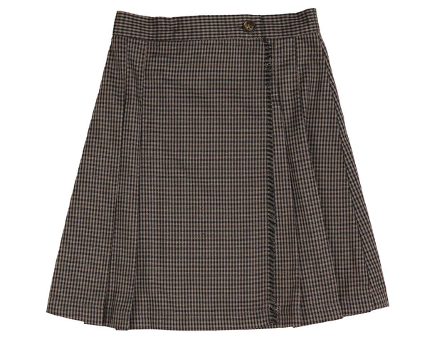Belati Taupe Raw Edge Wrap Pleated Skirt (BSK469)