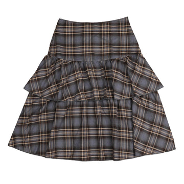Belati Brown Blue Plaid Layered Skirt