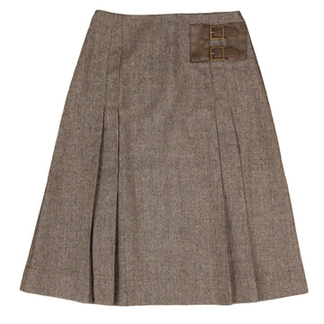 Belati Brown Pleated Skirt With Leather Buckle Closure