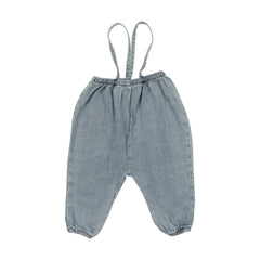 Analogie By Lil Legs DENIM SUSPENDER PANTS - Stone Wash