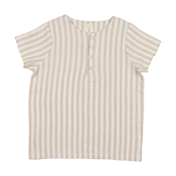 Analogie By Lil Legs Loop Button Shirt Taupe Stripe
