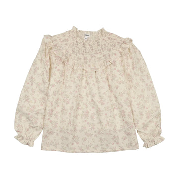 Bonjoy Pastel Garden Smocked Shirt + Skirt Set - Cream Floral BTSS26012SK