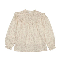 Bonjoy Pastel Garden Smocked Shirt + Skirt Set - Cream Floral BTSS26012SK