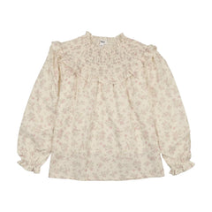 Bonjoy Pastel Garden Smocked Shirt + Skirt Set - Cream Floral BTSS26012SK
