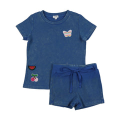 Bonjoy Washed Patch Shorts Set - Cobalt