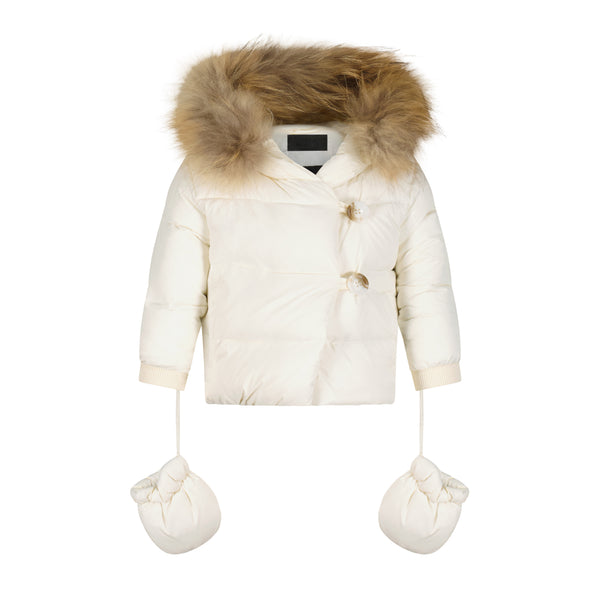 Scotch Bonnet White Baby Coat With Brown Buttons