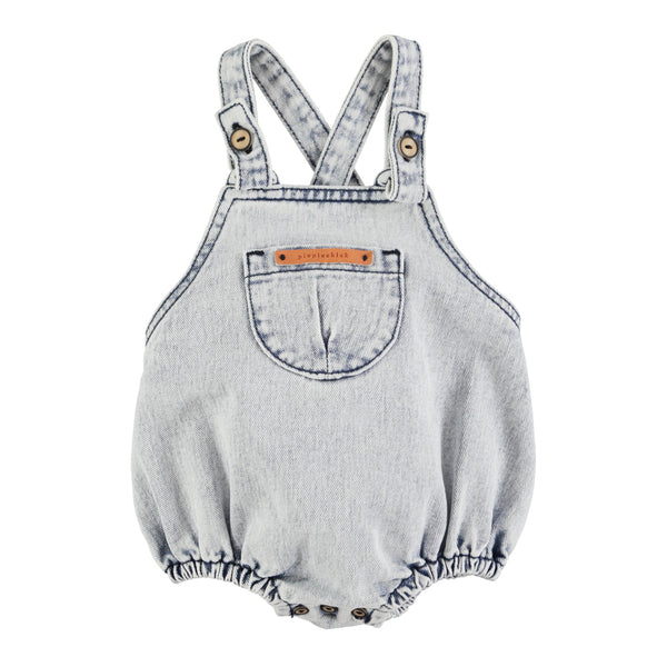 Piupiuchick Washed Light Blue Denim Baby Romper