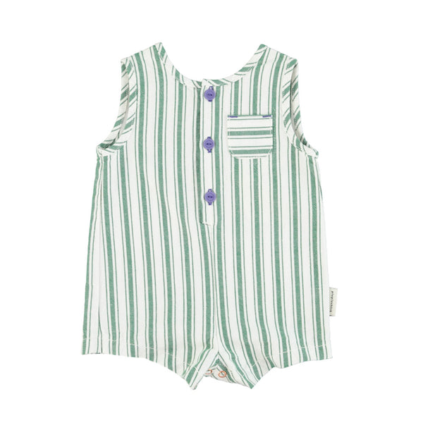 Piupiuchick White w/ Large Green Stripes Baby Short Jumpsuit