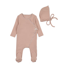 Bee & Dee Rose Dust Beau Bow Footie/Bonnet