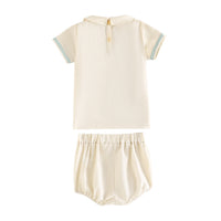 RetroKid Cream/ Blue Bennet Baby Boy Button Up Set