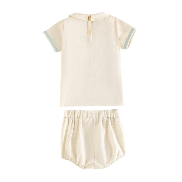 RetroKid Cream/ Blue Bennet Baby Boy Button Up Set