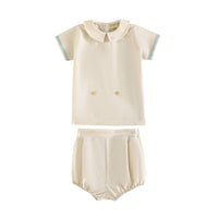 RetroKid Cream/ Blue Bennet Baby Boy Button Up Set
