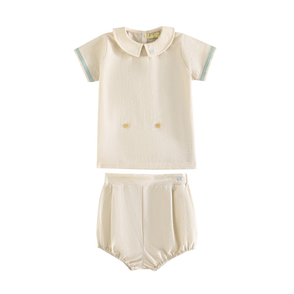 RetroKid Cream/ Blue Bennet Baby Boy Button Up Set