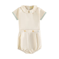 RetroKid Cream/ Blue Bennet Baby Boy Button Up Set
