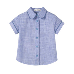 Nounelle Blue Linen Piped Shirt