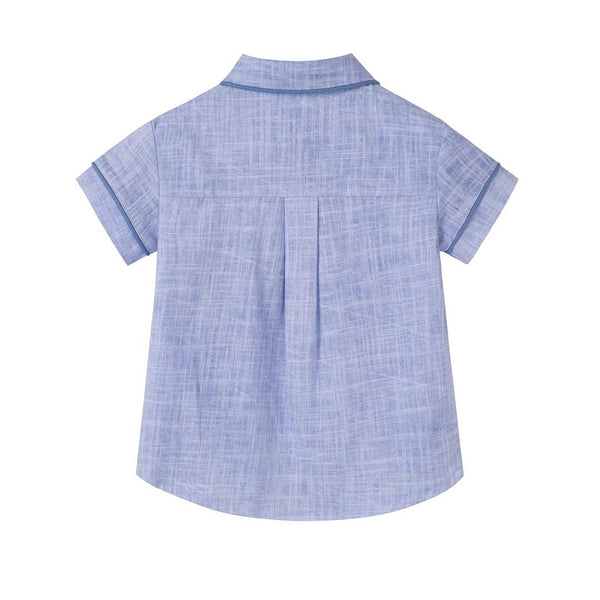 Nounelle Blue Linen Piped Shirt