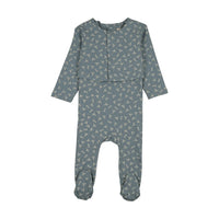 Bonjoy Vintage Bloom Footie W/ Cardigan - Vintage Blue