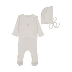 Bee & Dee Bird Pointelle Footie/Bonnet Chalk White