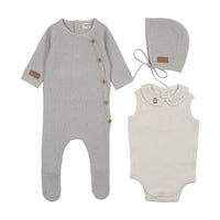 Bee & Dee Leather Knit Footie/Bonnet Dusty Blue Open Feet