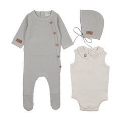 Bee & Dee Leather Knit Footie/Bonnet Dusty Blue Open Feet