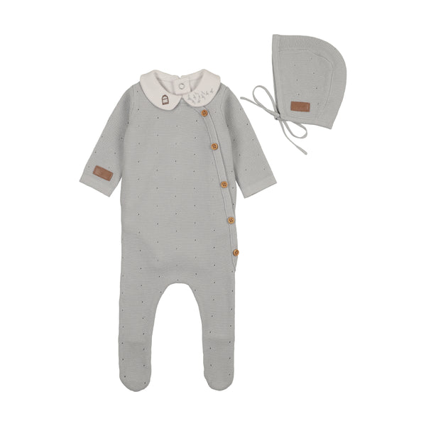 Bee & Dee Leather Knit Footie/Bonnet Dusty Blue Open Feet