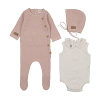 Bee & Dee Leather Knit Footie/Bonnet Muted Pink Open Feet